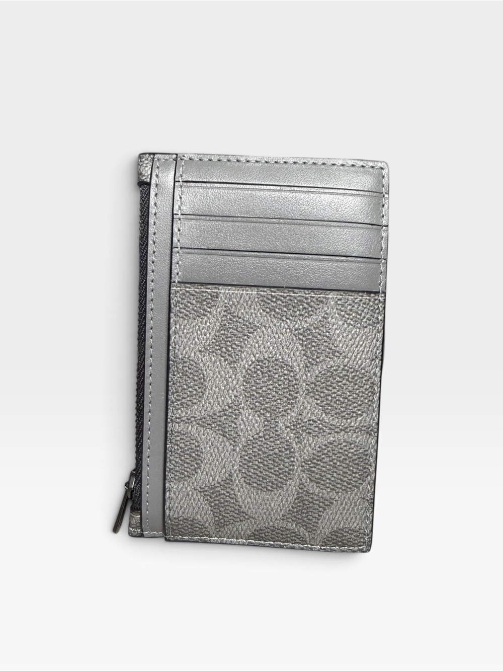 Coach Men’s Zip Card Case Wallet in Charcoal Grey Signature Canvas